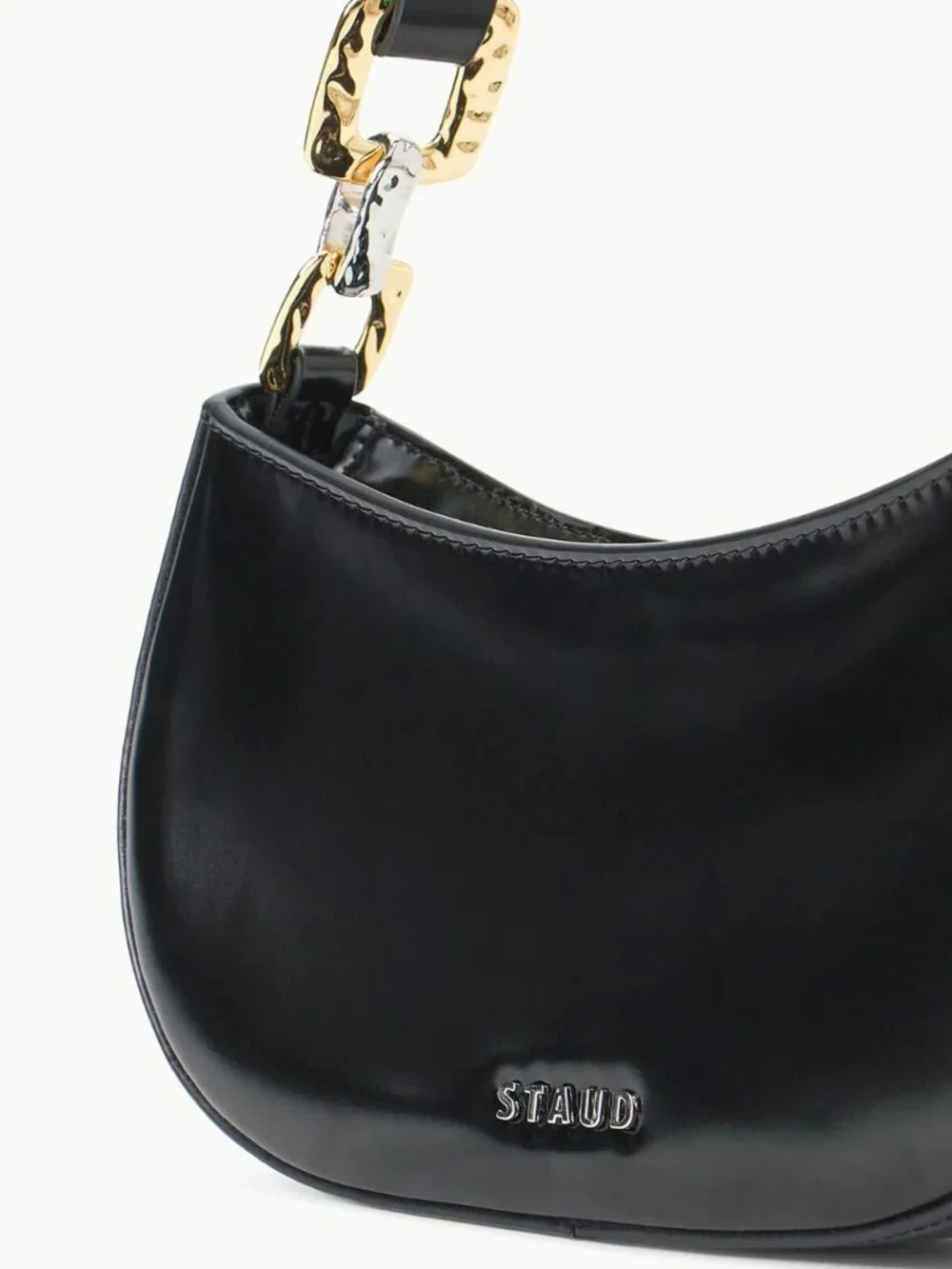 STAUD Brady Shoulder Bag in Black w/ Gold and Silver Hammered Metal Accents, NWT
